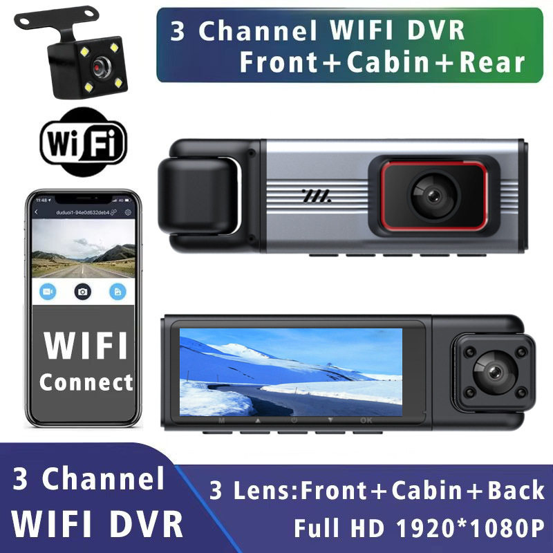 Cross-Border New Product Hd 1080P Three-Lens Driving Recorder Wifi In-Car Front and Rear Car Recorder Dvr