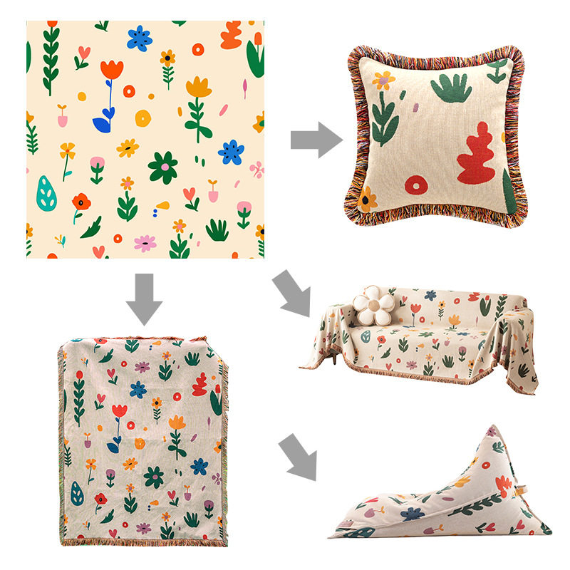 Cross-border line blanket picnic blanket flowers flower line blanket wholesale tapestry blanket jacquard woven blanket sofa towel