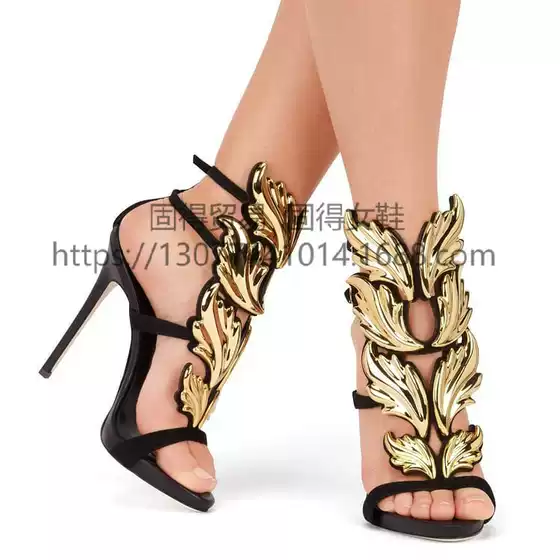 Cross-border independent station ins fashion catwalk leaves Summer new Roman women's shoes sandals foreign trade