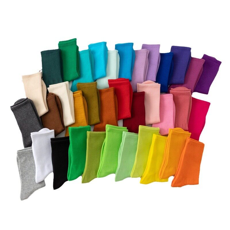 袜子女士长筒袜ins潮流韩版糖果色简约纯色中高筒彩色堆堆袜棉袜