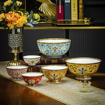 Phnom Penh Wrapping Branches Fu Bowl Daquan Bone China Rice Bowl Chinese Tableware Household Rice Bowl Large Ramen Soup Bowl Noodle Bowl