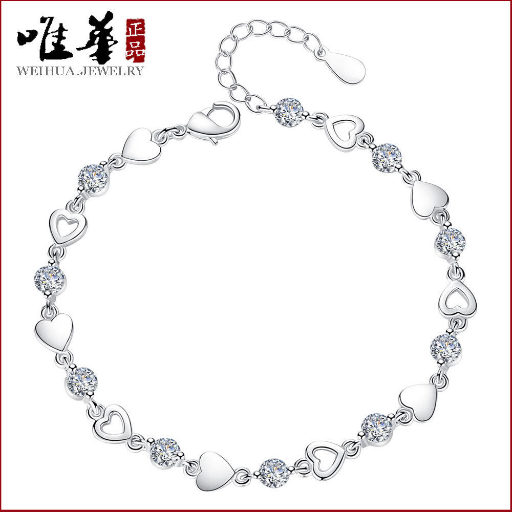 Weihua silver-plated hand jewelry love-shaped bracelet ladies zircon crystal brace jewelry