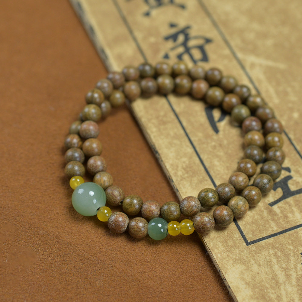Green sandalwood 8mm bracelet with jade niche original design explosions single circle bracelet wooden text play bracelet wholesale