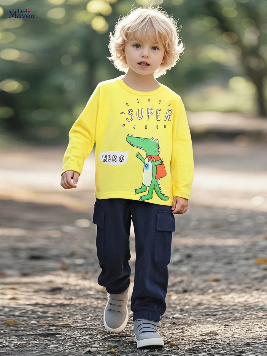 Vente en gros vêtements enfants, nouveau t-shirt garçon automne, haut enfant style dessin animé, t-shirt enfant coton