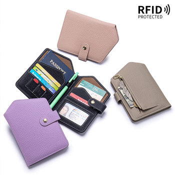 New Genuine Leather Multifunctional Ultra-Thin Rfid Passport Bag Women's Ticket Holder Portable Passport Document Bag Multi-Card Slot Card Holder