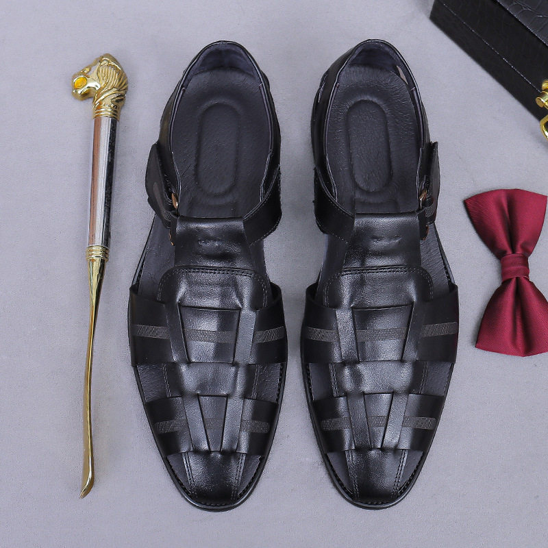 Sandal Nam Da Bò Chiều Cao Đế Khoảng 2cm Quai Khóa Màu Nâu, Đen