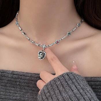 Awesome! Sweet and Cool Heart Crow Cross Pendant Necklace Long Niche Sexy Clavicle Chain Vintage Necklace