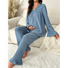 V-Neck Lace Trim Loose Maternity Pajamas Women's Suit Spring & Fall New European and American Bell-Sleeved Pants Home Wear