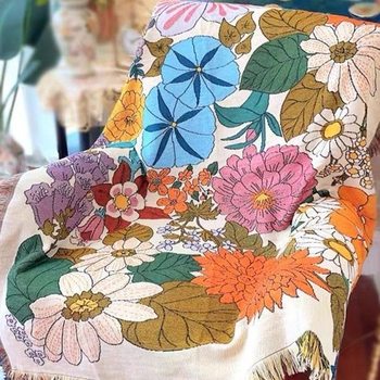 American Country Plant and Flower Sofa Blanket Sofa Towel Full Cover Plus Size Sofa Cover Flower Camping Blanket