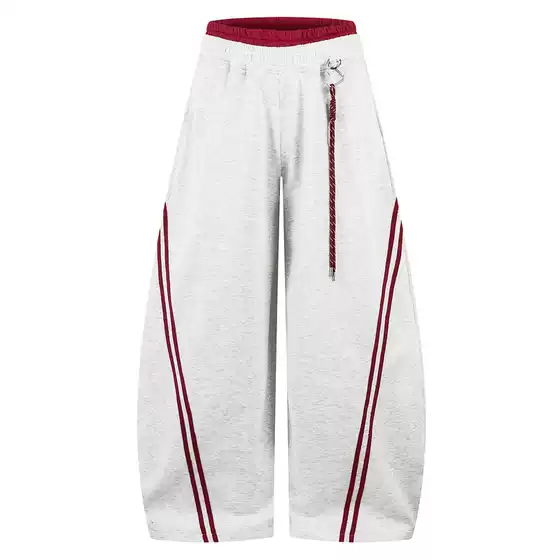 American Retro Striped Color-Block Red Inner Splicing Double-Layer Scimitar Casual Pants Unisex Design Loose Wide-Leg Sports
