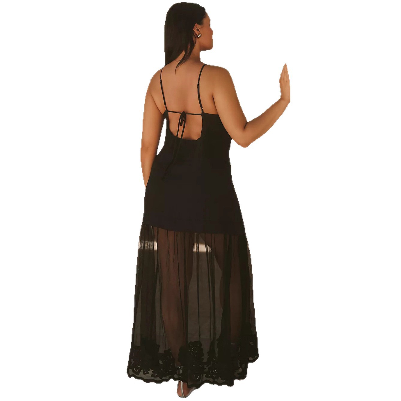 Womens V Neck Backless Sheer Slip Dress Solid Color Lightweight Fabric Elegant Style Perfect for Autumn Events