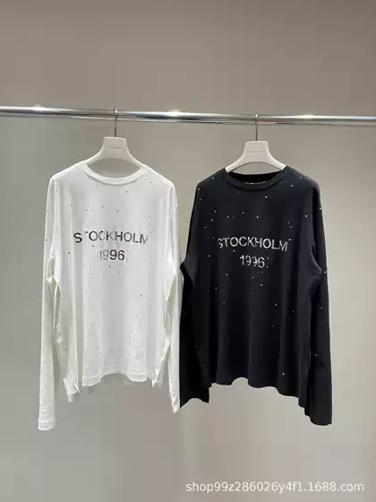 Shenzhen Nanyou 25 Autumn North America Limited New Silver Letter Reflective Hot Diamond Loose Long Sleeve T-Shirt Women's Top