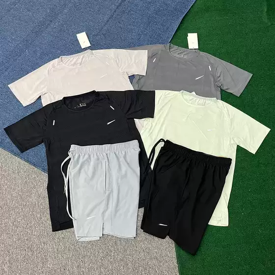 Ice Silk Sports Elastic Shorts Short-Sleeved New Set Summer Loose Fitness Running Outdoor Breathable Quick-Drying Reflective