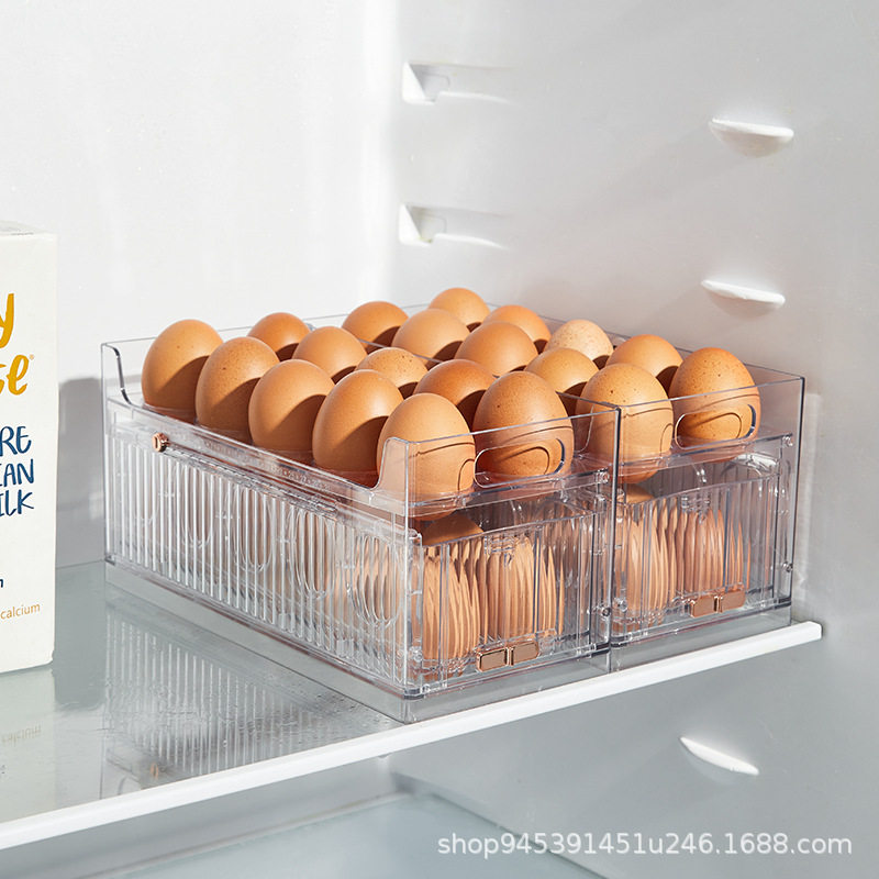 Transparent Egg Storage Box Refrigerator Side Door Multi-Layer Storage Rack Large Capacity Kitchen Food-Grade Egg Tray Storage Organizer