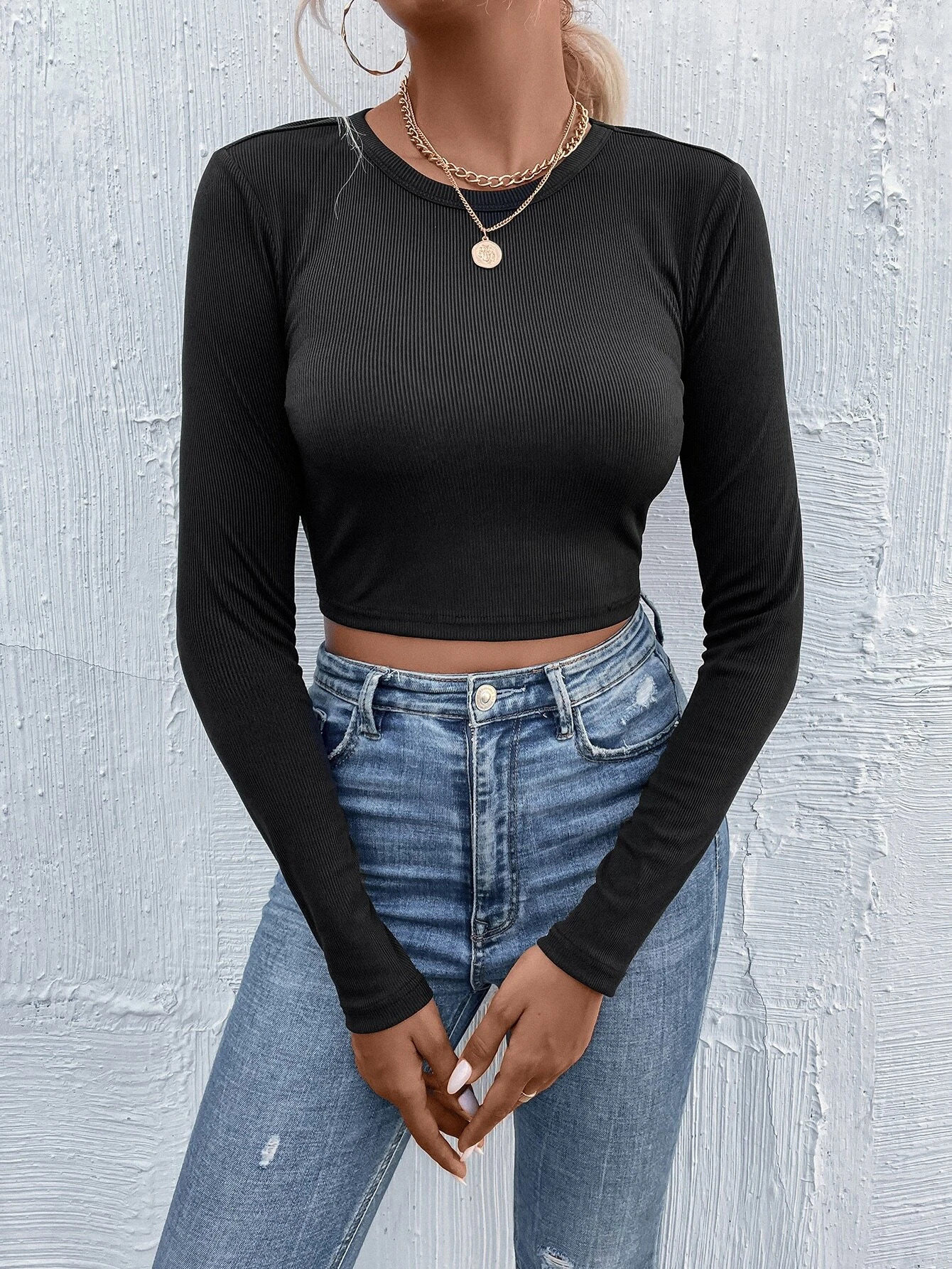 Womens Color Block Long Sleeve T Shirt Round Neck Slim Fit Casual Style Perfect for Everyday Wear Wholesale