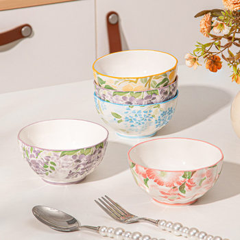 Japanese Style Household Ceramic Bowl Underglaze Color Creative Light Luxury Rice Bowl Ceramic Tableware New Style High Color Value Bowl suit