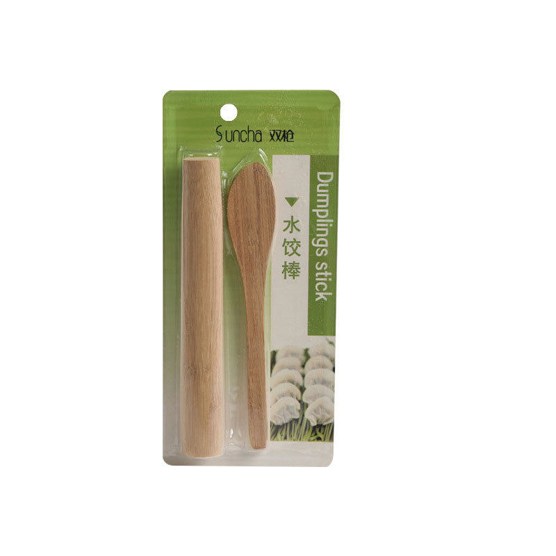 Double Gun Kitchen Household Rolling Pin Bamboo Dumpling Set Stick Dumpling Stick Set Package Dumpling Spoon Stuffing Spoon Making Tools