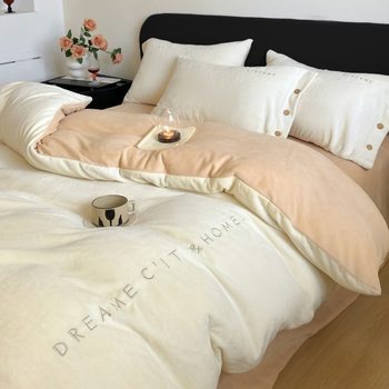 High Weight Milk Velvet Four-piece Set Class A Maternal and Infant Grade Thickened Warm Coral Velvet Bed Sheet Quilt Cover Flannel 4-piece Set