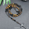 Amazon Natural Stone Cross Pendant Necklace Tiger Eye Stone Iron Gallbladder Cross Rosary for Men Necklace Wholesale