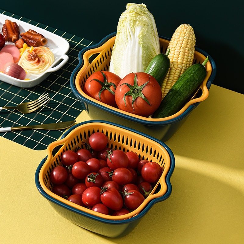 Vegetable washing basin draining basket six-piece kitchen multifunctional vegetable basket double-layer drain basin fruit washing basket drain basket