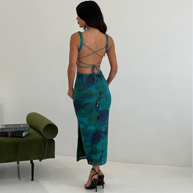 Sleeveless Backless Dress Off Shoulder Floral Print Ruched Asymmetrical Hem Mid Length Fashion for Parties and