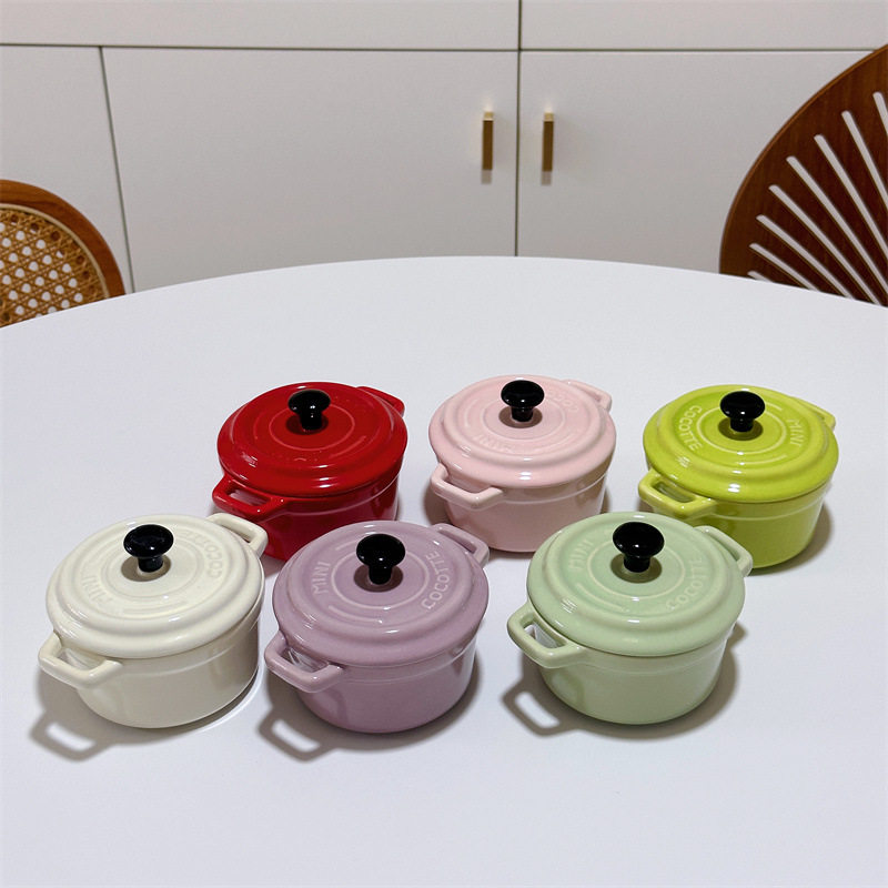 Steamed Egg Bowl Ceramic Small Bowl with Lid Double Skin Milk Bowl Pudding Dessert Bowl Baking Oven Can Be Used Baby Food Bowl