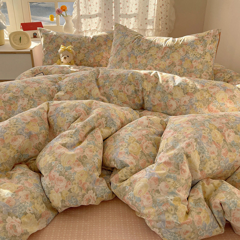 Pure cotton four-piece set small floral cotton three-piece set quilt cover sheets pastoral style student dormitory bedding wholesale