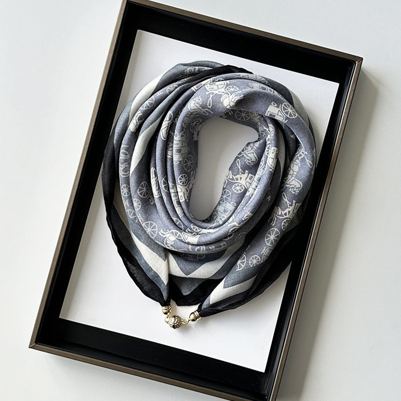 Small Square Scarf for Women with Magnetic Buckle, Cotton and Linen Small Square Scarf, Korean Style Versatile High-End Neck Protection Warm Scarf, Lazy Scarf