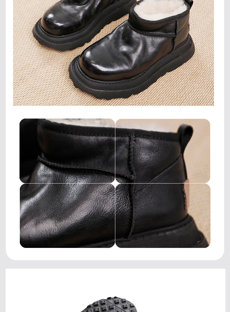 Boot nữ cổ cao lót lông cừu da bò thật đế dày giữ ấm mùa đông — Màu đen