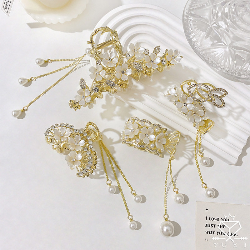 Tassel Cherry Blossom High Pony Tail Clip Women's Anti-collapse Fixing Artifact Pony Tail Buckle Advanced Sense Ball Hair Clip Headwear