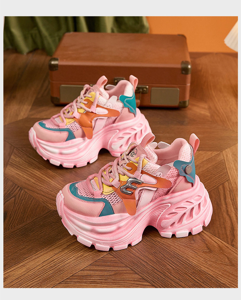 Giày sandal nữ cao gót mũi tròn quai ngang đế dày thoáng khí — Xám lưới đơn, Vàng lưới đơn, Hồng lưới đơn chi tiết 23