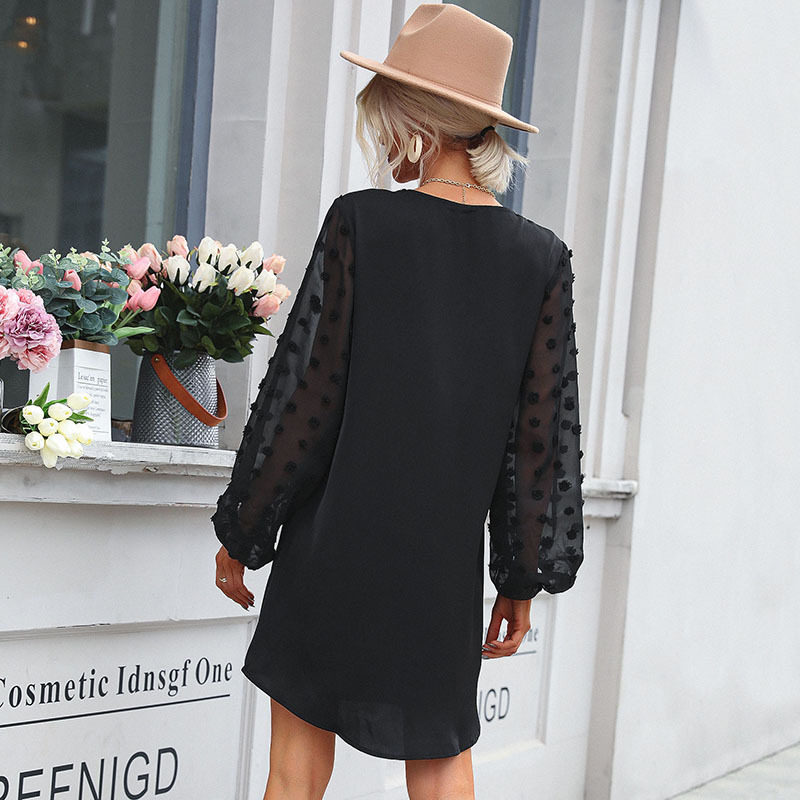 Black Long Sleeve Loose Dress Elegant Autumn Style Inspired by Hepburn Wholesale Available fast shipping