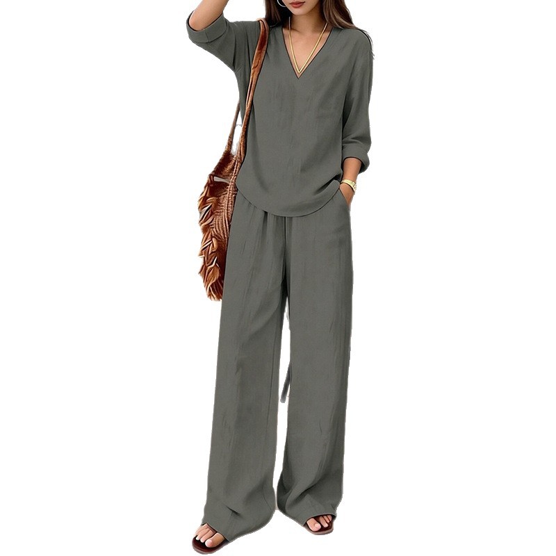 Womens Spring Wide Leg Pants Set Casual Loose Fit Solid Color Perfect for Everyday Wear Wholesale Available