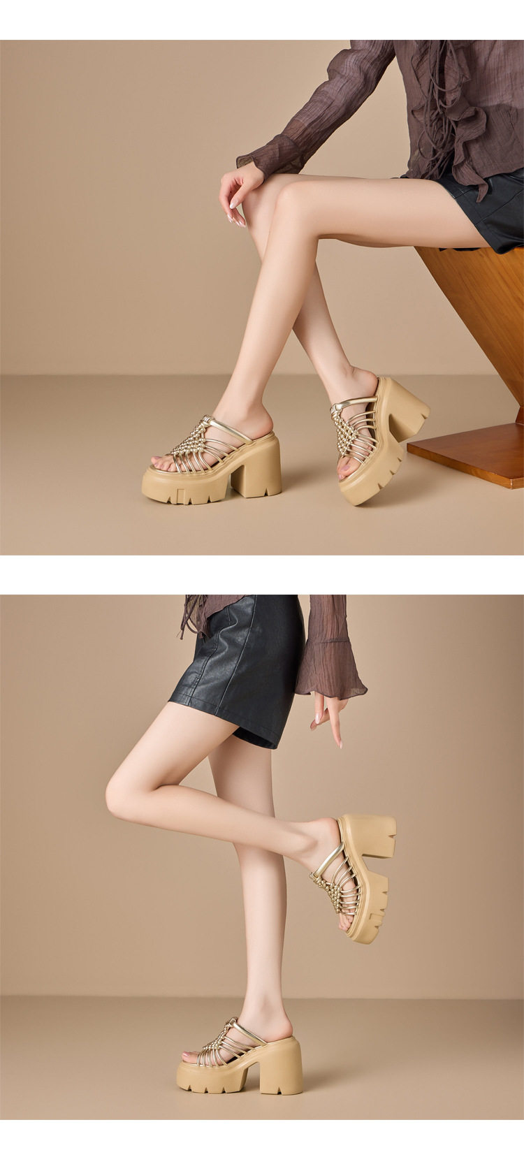 Dép sandal nữ xỏ ngón đế bệt dệt mùa hè thoáng khí — [Trắng kem], [Đen], [Vàng nhạt] chi tiết 3