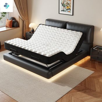 Modern Minimalist Large Black Leather Luxury Smart Multifunctional Electric Smart Combination Master Bedroom Leather Floating King Bed