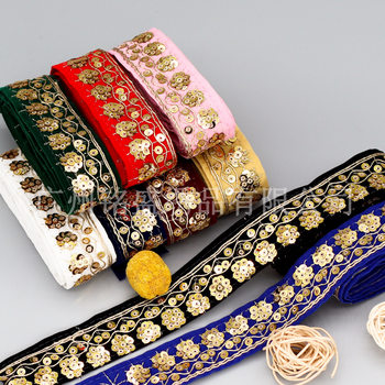 New ethnic lace accessories DIY flannel bottom golden sequins embroidery lace clothing accessories 3.2CM