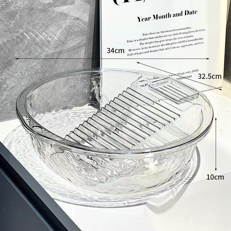 Hand-Washing Integrated Laundry Basin for Home Use, Transparent Plastic Basin with Washboard, Thickened and Deepened Washing Basin, Glacier