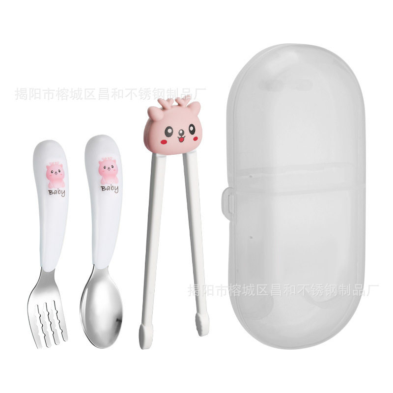 Children's Chopsticks Cartoon Tiger Mouth Rebound Training Chopsticks Baby Left and Right Hands Learn to Eat and Learn Chopsticks Tableware Gift Set