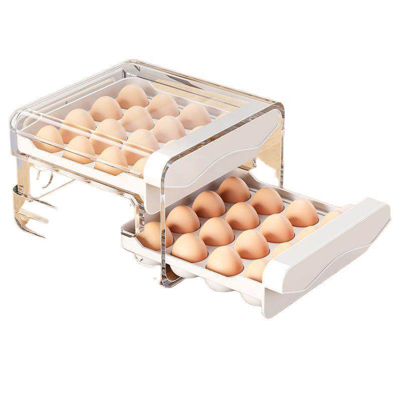 Household Refrigerator Egg Storage Box Storage Drawer-Type Crisper Kitchen Egg Box Large-Capacity Egg Tray Double-Layer Rack