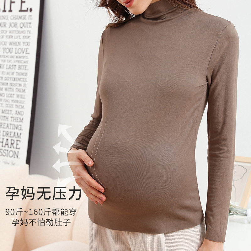 Pregnant Women's Base Shirt Spring and Autumn Half-high Collar Autumn and Winter Long-sleeved Modal T-shirt Women's Fashion Maternity Top