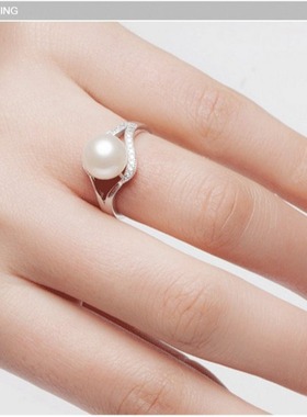 外贸热卖直播爆款925银珍珠戒指活口微镶锆石戒指女铜镀真金