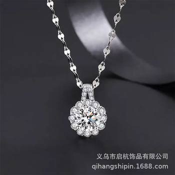 Titanium Steel Tiktok Hot-Selling Moissanite Chain Necklace, Light Luxury, High-End Fashion, Versatile, Elegant Lace Pendant Collarbone Necklace