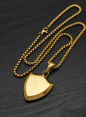 跨境吊坠项链钛钢盾牌男女饰品