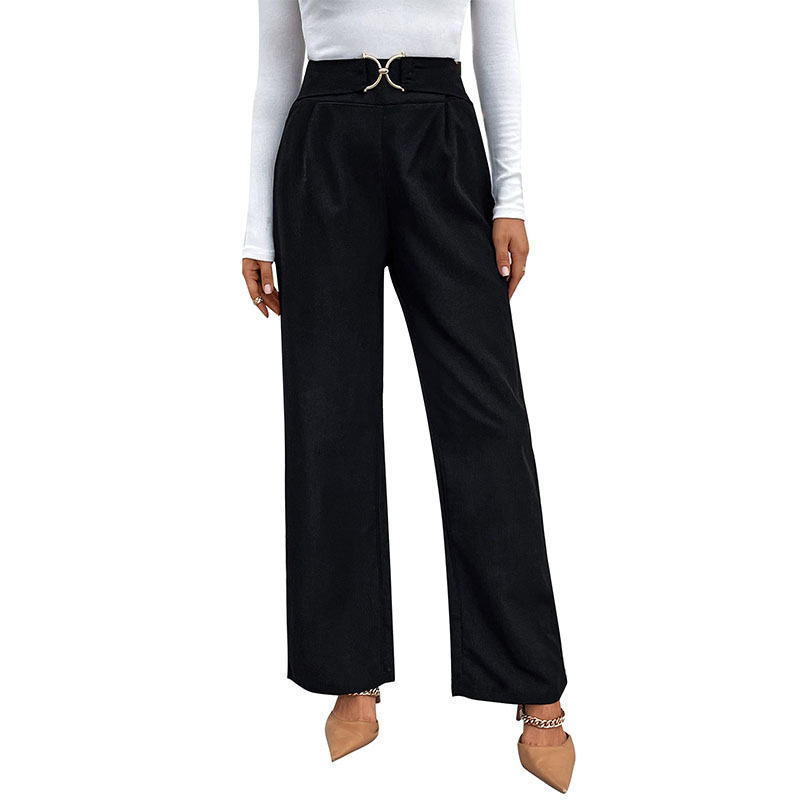 High Waisted Straight Leg Pants Solid Color Versatile Style Comfortable Fabric Autumn Fashion Wholesale Available