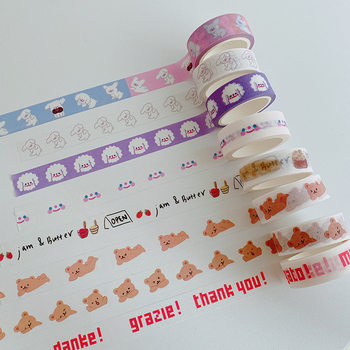 [5 m] South Korea ins bear Teddy simple letter smiley face and paper tape hand account sticker hand tear adhesive paper
