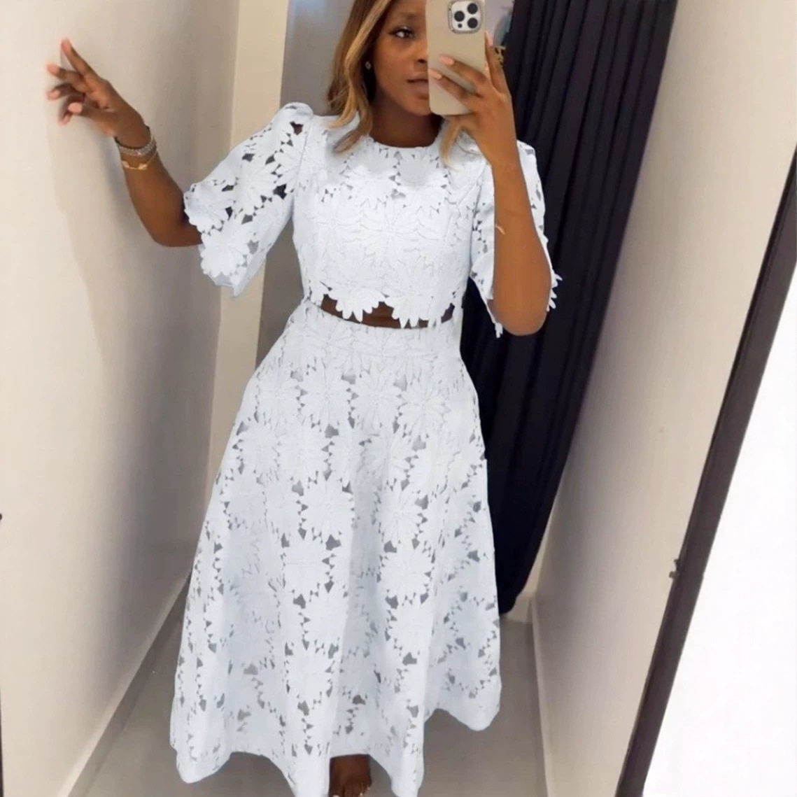French Design Hollow Out Top and Casual Set Womens Two Piece Outfit Stylish and Comfortable for Everyday Wear
