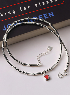 项链爱心手工锁项链925