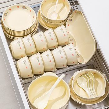 Jingdezhen Ceramic Bowl Underglaze Color Ceramic Rice Bowl Dish Set Household Fish Plate Soup Noodle Bowl Easy to Clean Rice Bowl