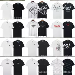 Cross-Border High-End Version of the New Trendy Brand Prada Metal Triangle Logo Unisex Couple Short-Sleeve Loose Casual T-Shirt