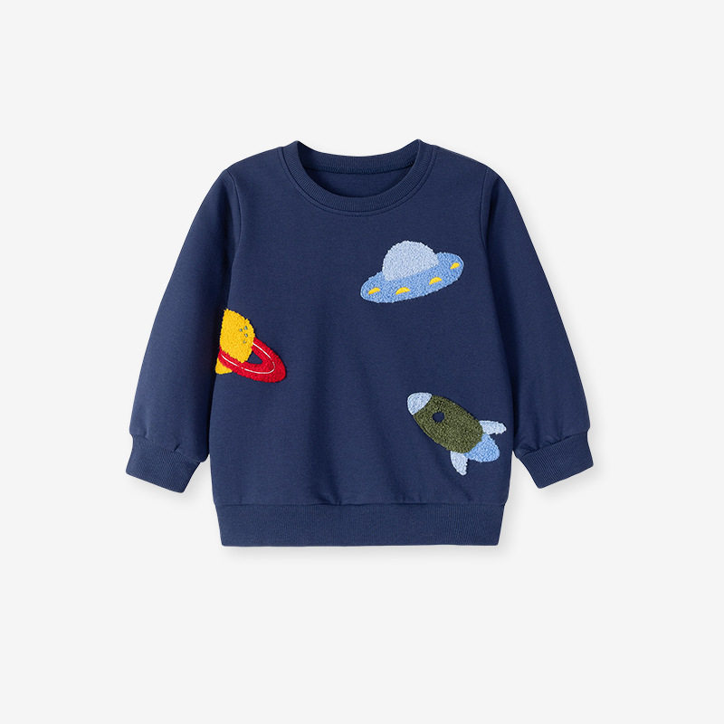 Boys' Autumn Cartoon Hoodie, Space Pattern Kids' Wear